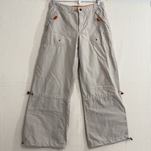 Vintage Y2K TransNine Baggy Wide Leg Cargo Skater Rave Pants Size 11 Beige 30W